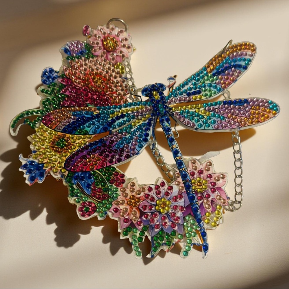 Hand Crafted Colorful Dragonfly Diamond Art Sun Catcher